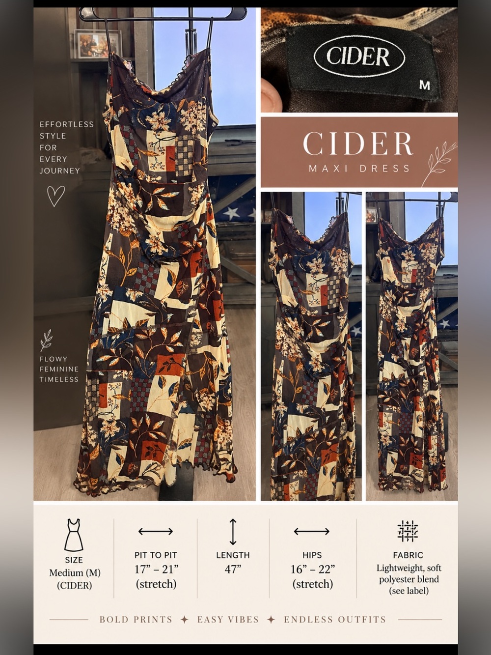 Cider Brown Multi Floral Patchwork Maxi Dress